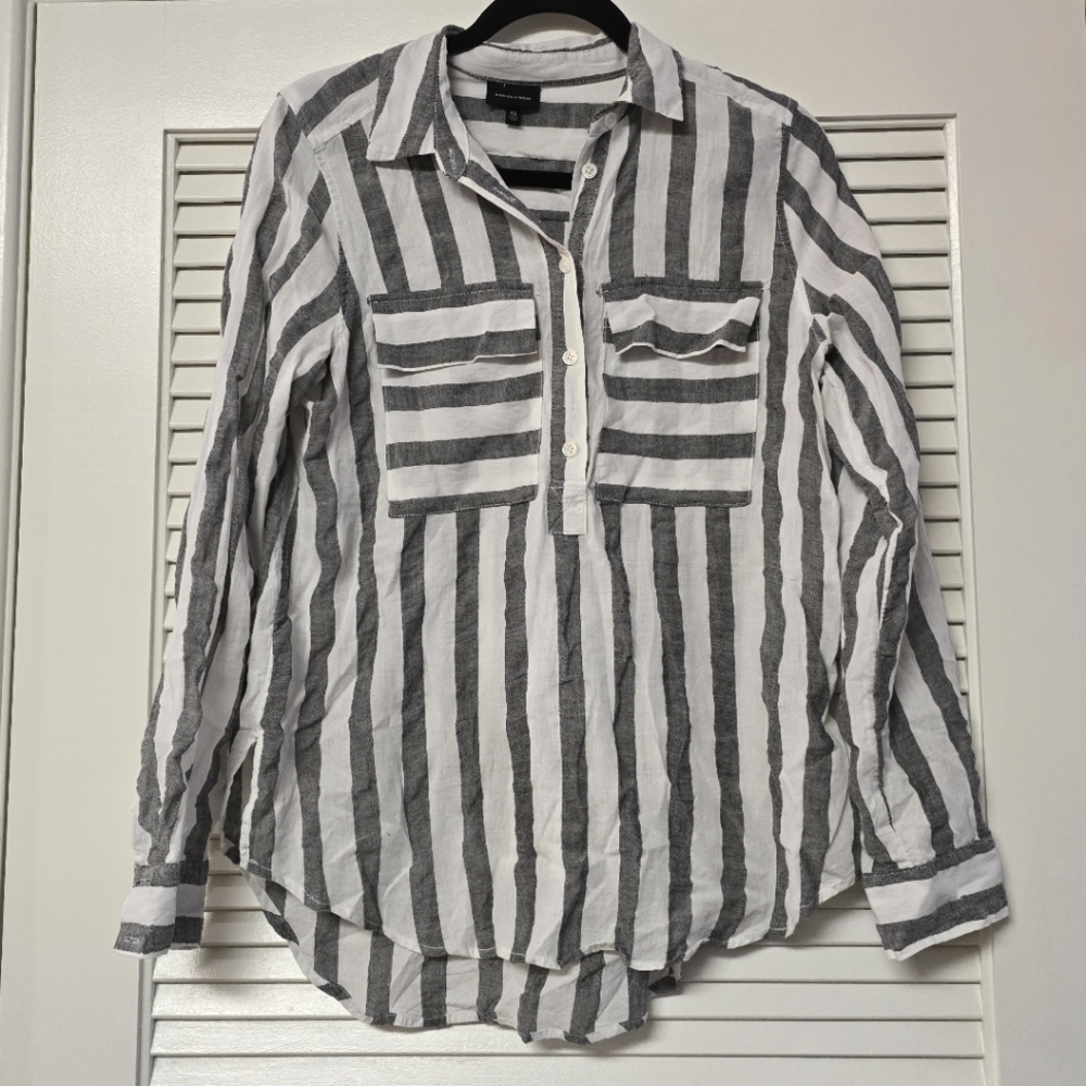 Who What Wear - 100% Cotton Striped Long-Sleeve Top With Front Pockets